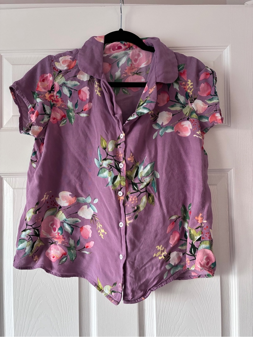 Source Unknown Mauve Floral Button-Front Short-Sleeve Pajama Top